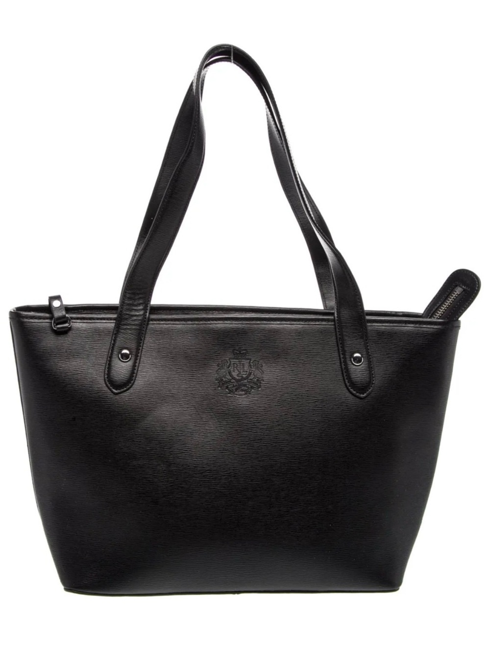 Ralph Lauren Black Leather Tote Bag | Zip Top Work Shoulder Bag | Classic Luxury